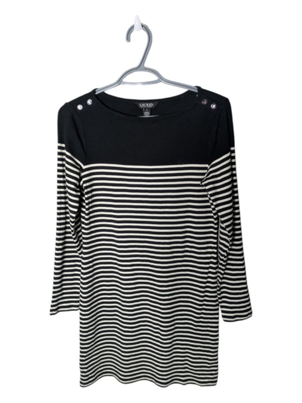 Ralph Lauren Striped Cotton‎ Boatneck Dress Black/White Size Medium 3/4 Sleeve